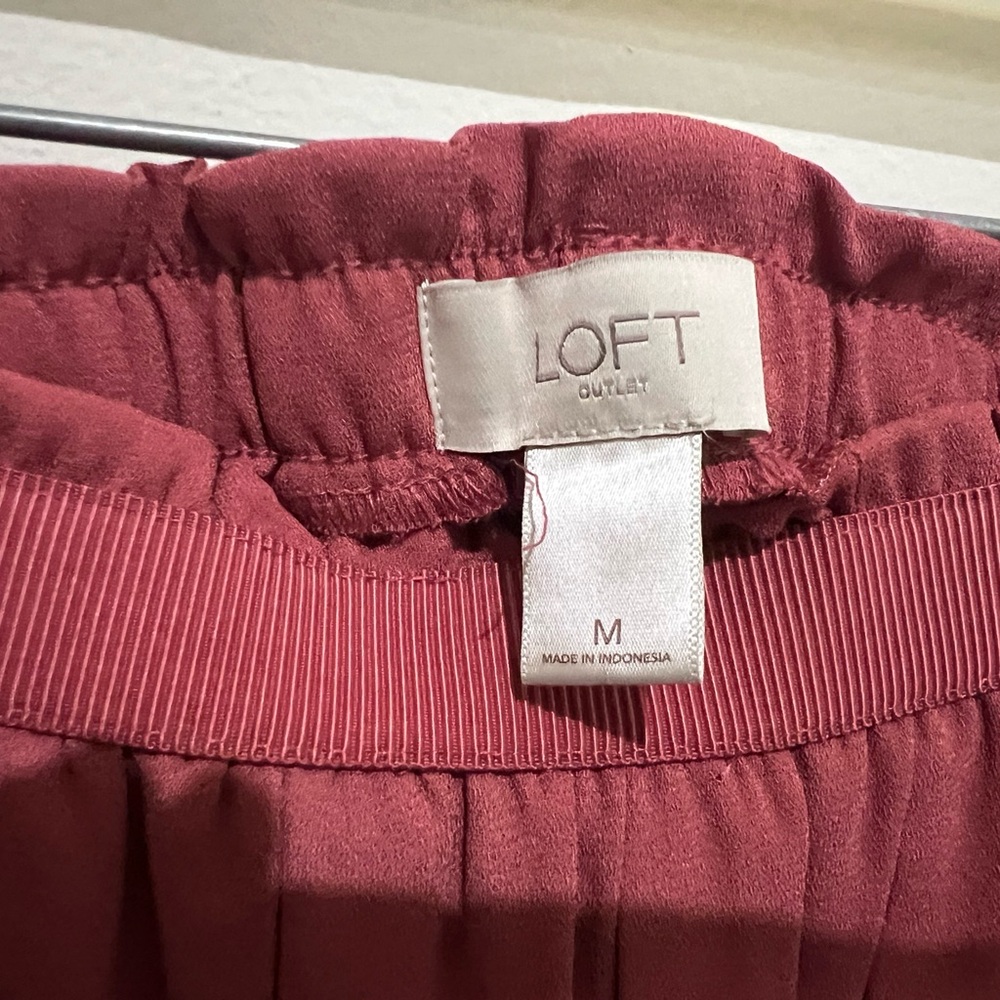 LOFT Dusty Rose Midi Skirt Flowy A-Line Elastic Waist Romantic M - Picture 5 of 7